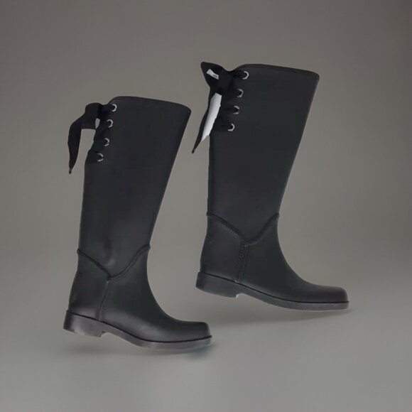 Coach Tristee Black Matte Knee High Lace Up Lined Rain Boot, Size 7, Feminine - Picture 3 of 8